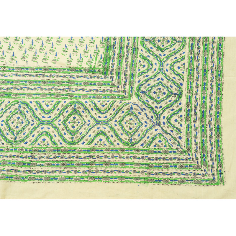 Mariechristine Rectangle Floral Cotton Tablecloth, 108" x 90", Green/Cream