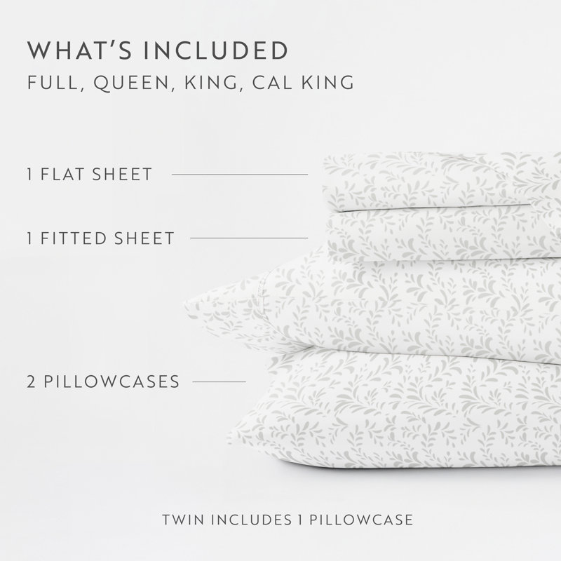 Simply Soft™ Pattern Microfiber Sheet Set, Gray Burst of Vines, King