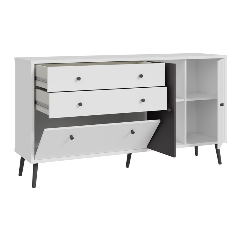 HARLLSON 159.2cm W Chest of Drawers, White/Dark Grey