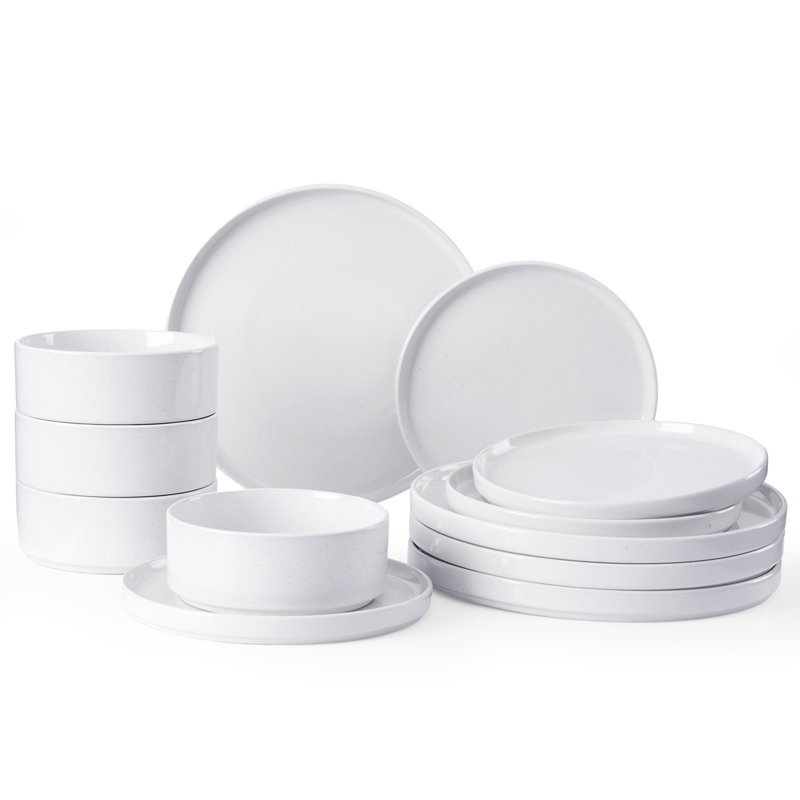 Delaenie Piece Stoneware Dinnerware Set - Service for 4, White