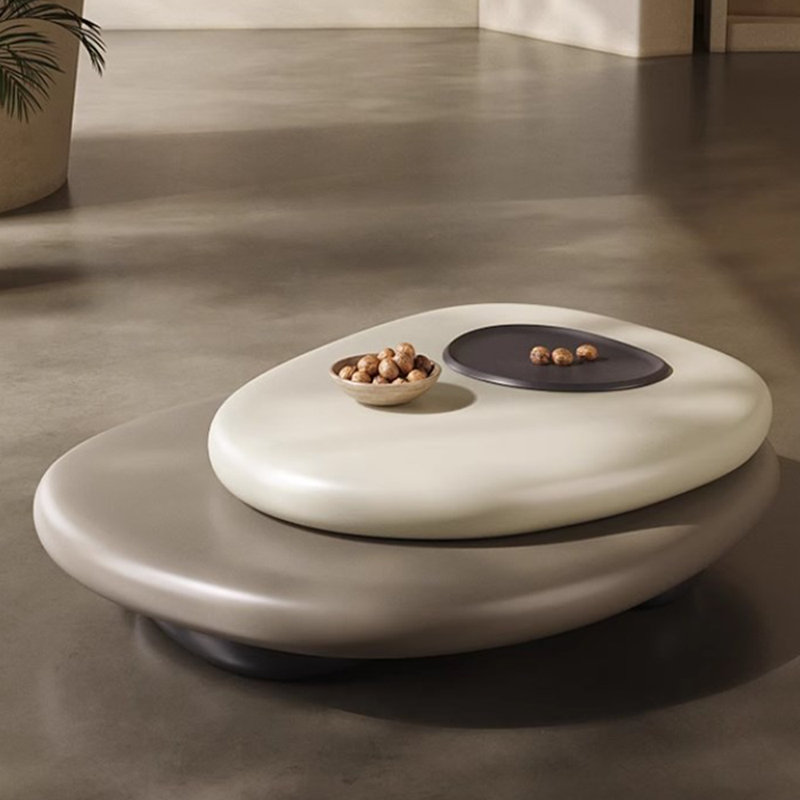 Pebble Shaped Rotating End Table Nesting Coffee Table
