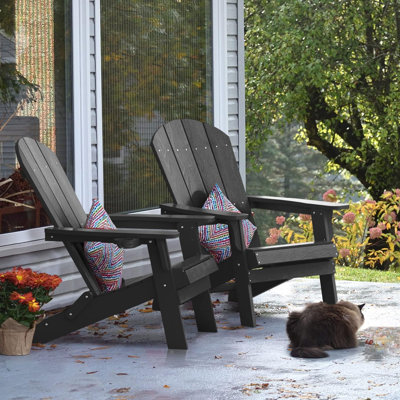 Patio Folding Adirondack Chairs set of 2, Outdoor All Weather HIPS Foldable Adirondack Chair with Cup Holder by Beachcrest Home