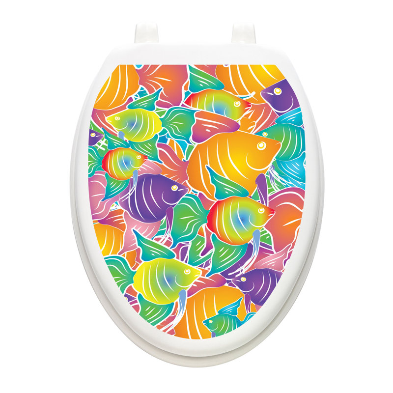 Décalcomanie de siège de toilette Beach Fish Frenzy - Toile T rapide, Allongé