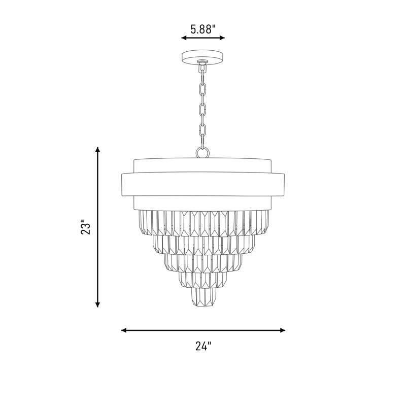 Lustre 4 lumières Marquise en noir mat avec accents laiton chaud, H 23 po x l 24 po x P 24 po, Quatre lumières