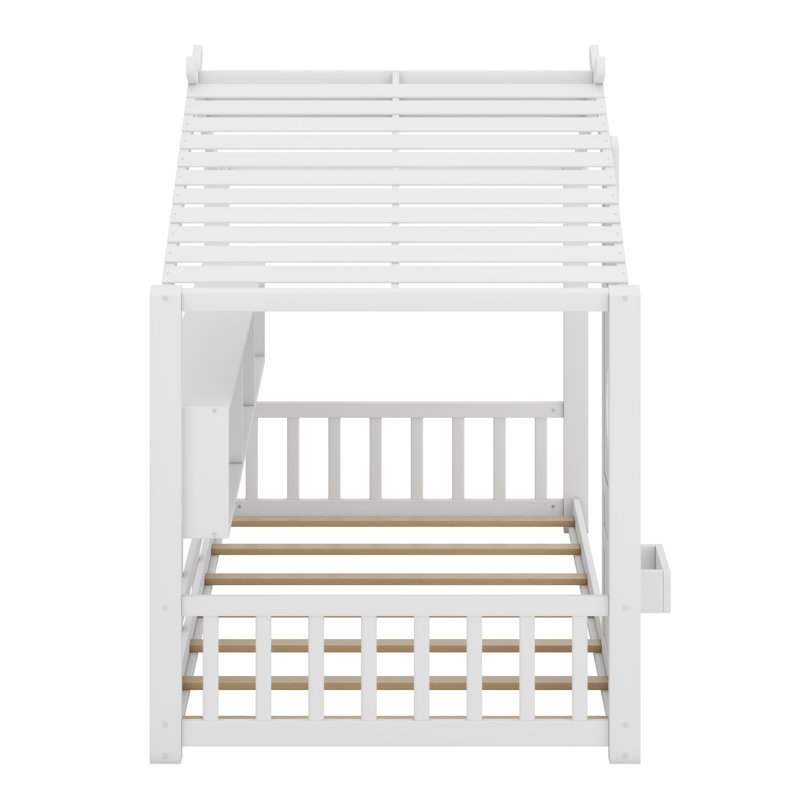 Lit sur pied pour enfant, lit Montessori pour enfants avec tablette de rangement, lit de jeu avec toit, Simple, Blanc