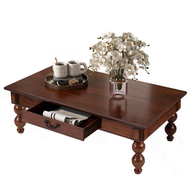 Rectangular Coffee Table With Storage Drawer, Vintage Cocktail Table