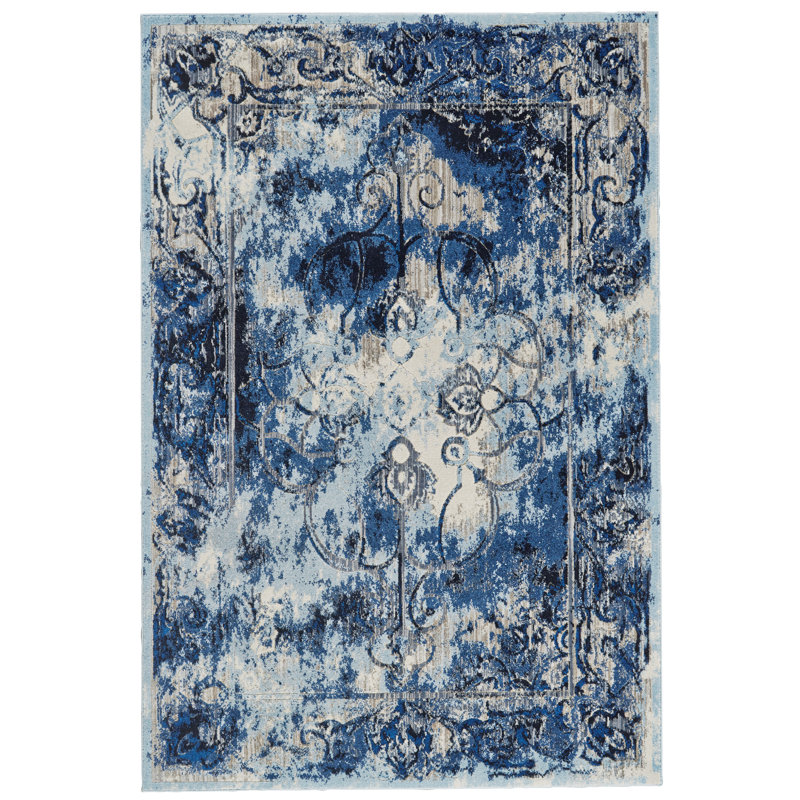 Tapis oriental bleu / blanc, Rond 8 pi 9 po