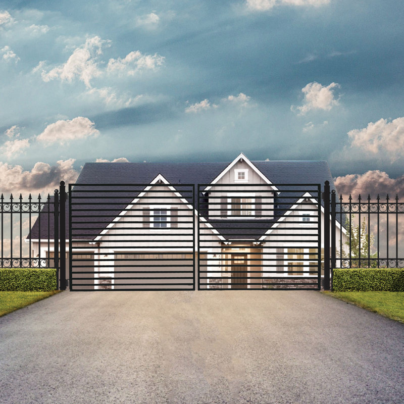 Automated Steel Dual Swing Driveway Gate and Gate Opener Complete Kit – MILAN Style – ETL Listed, 16ft. W x 6 ft. H