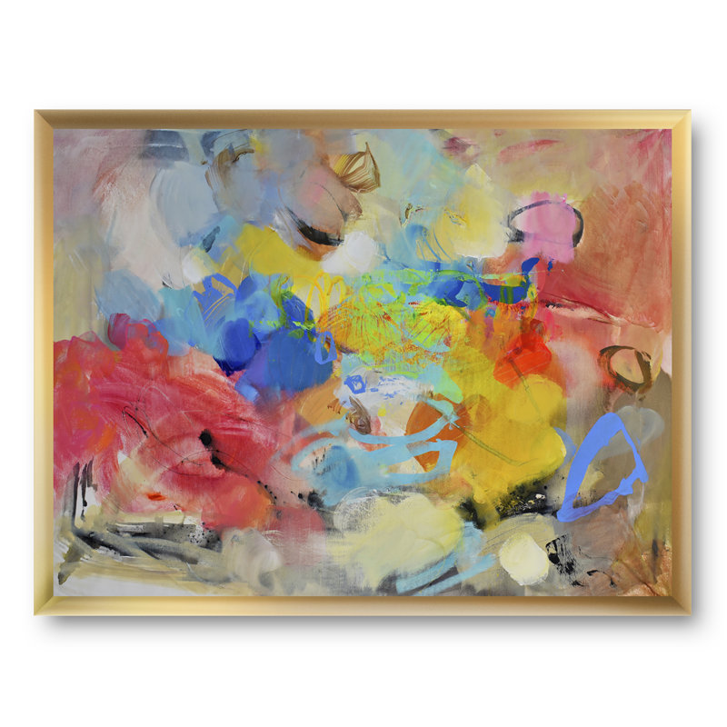 «Blue and Yellow Color Spatters III», reproduction d'art sur toile encadrée, H 30 po x l 40 po x P 1,5 po, Cadre doré