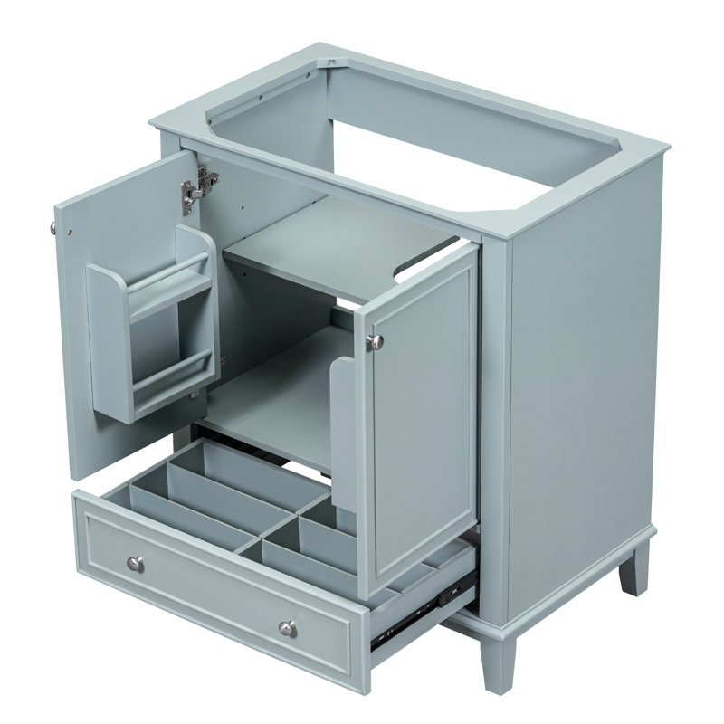 Base d'armoire de salle de bain 30 po seulement - Design moderne, porte et tiroir en bois massif, tablette réglable, base à assembler, 30 po, options de rangement