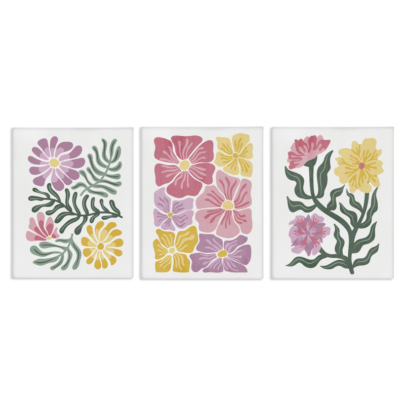 Ensemble de 3 toiles Minimal Spring Hue Flowers, design par Kim Allen, H 30 po x l 24 po
