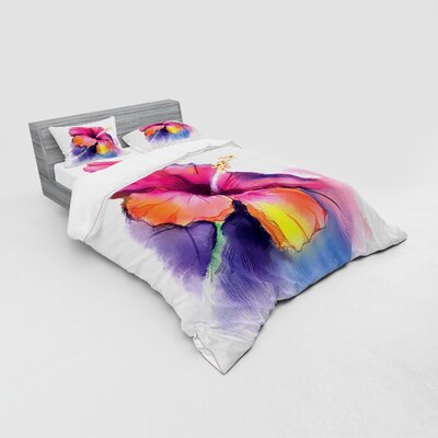 Hibiscus Flower in Pastel Romantic Petal Artwork Print Duvet Cover Set -  Ambesonne, bsnev_19545_queen