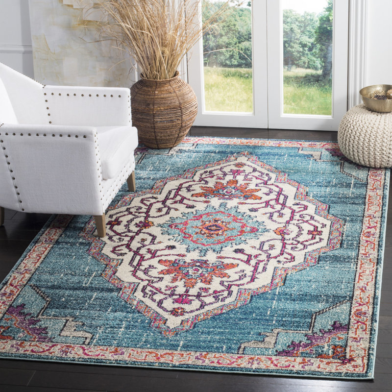 Hertzler Oriental Blue/Multi Area Rug, Rectangle 8' x 10'