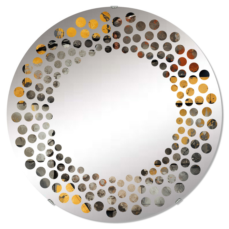 Illusion de mur industriel en béton III - Cercle de miroir mural à pois, 23,6 po x 23,6 po