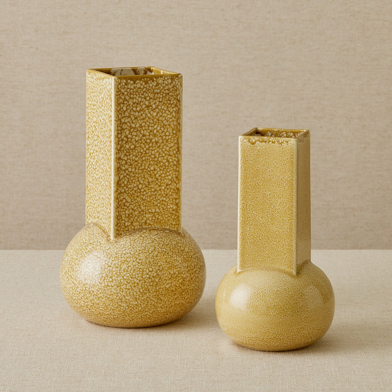 Crocus Vase-Reactive Black-Lg, Mustard, 16" H x 8.75" W x 8.75 D