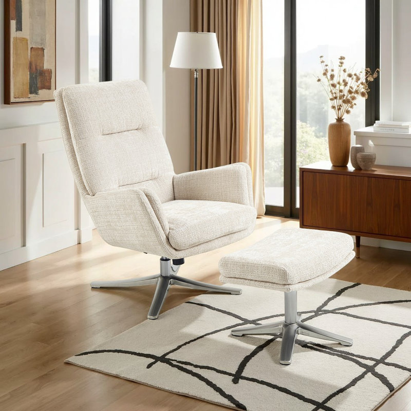 Leblanc 29" Modern & Contemporary Swivel Chair with Chenille Fabric Upholstery, Matching Ottoman, High-Density Foam Cushions