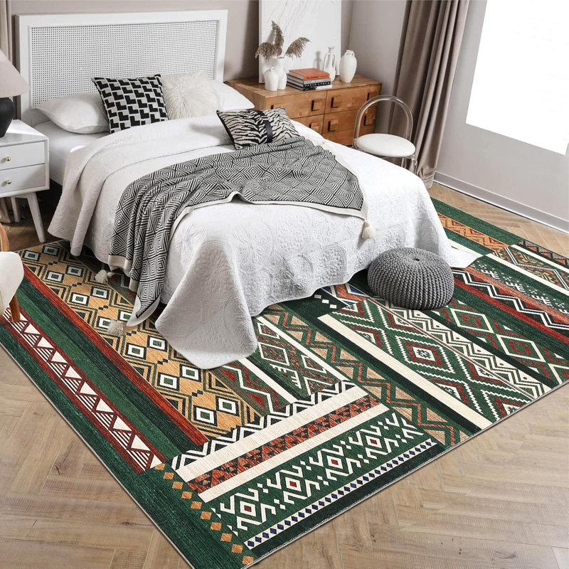 Tapis de couloir rétro vintage en patchwork gris lavable avec tapis antidérapant antidérapant, Rectangulaire 8 pi x 10 pi
