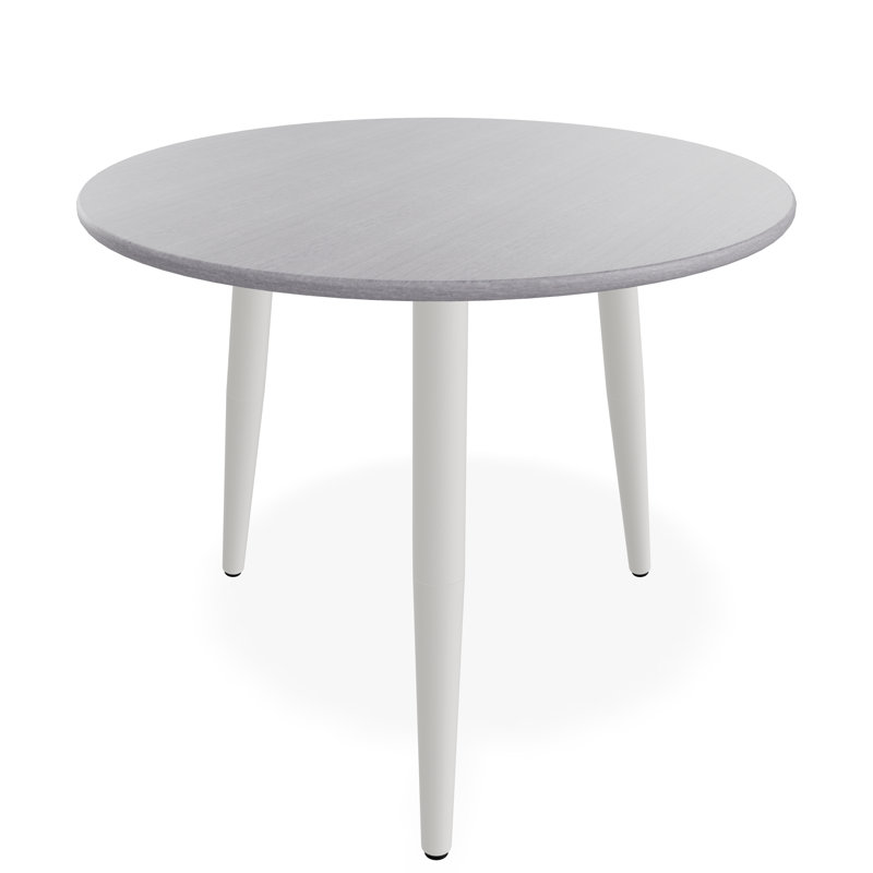 23" Round Rustic Polymer Outdoor End Table with Tapered Legs, Gray/Snow