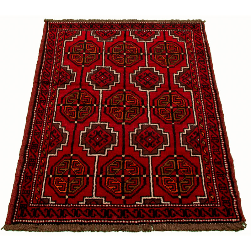 Tapis décoratif en laine de conception unique noué à la main new age esari turkman rouge 3 pi 5 po x 5 pi 4 po