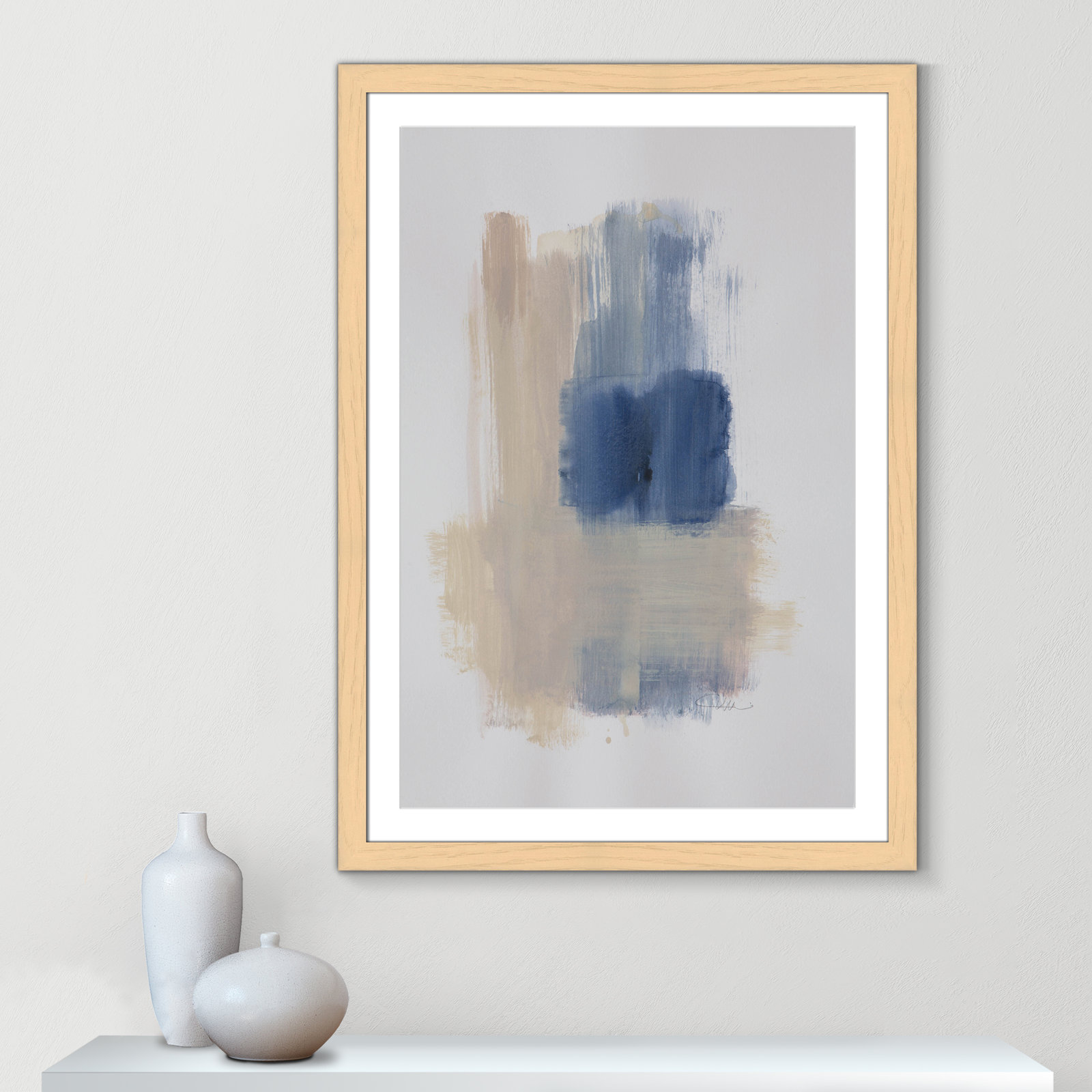 Esmeray "Powder Room Wash III" Print, 43" H x 31" W x 1.25" D, Natural Cube Frame Matted