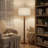 61" Retro Walnut Rubberwood Floor Lamp with Sculptural Stacked Sphere Base and Cream Linen Drum Shade, cULus Certified for Living Room Side Tables, Bedroom Corners, Home Offices or Study Rooms-1584075354