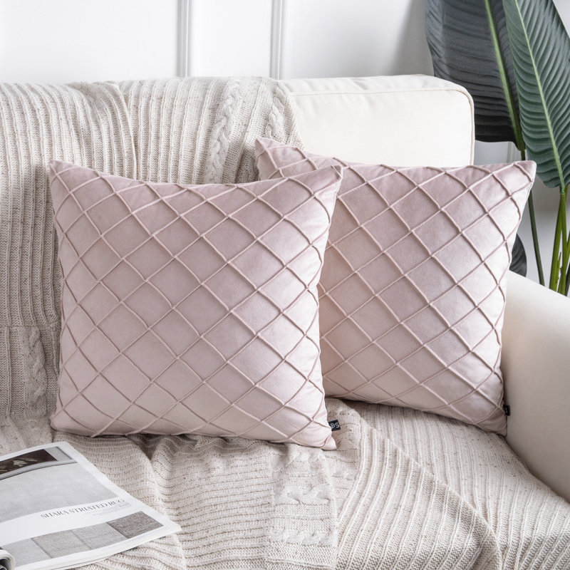 Square 18" Velvet Throw Pillow, Diamond Textured Decorative Pillows, Light Pink, Pillow Cover Only - No Insert