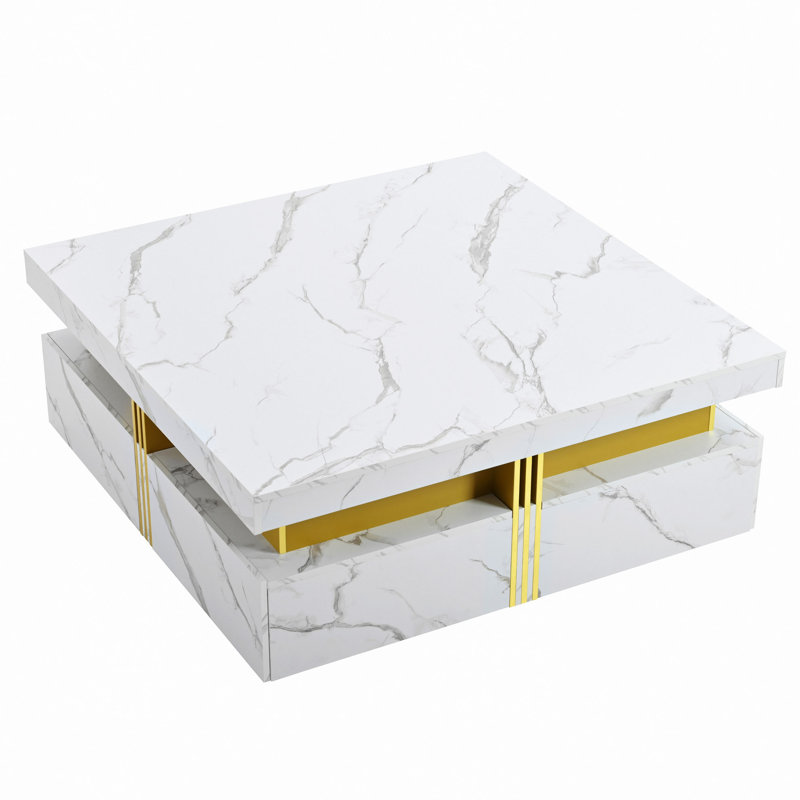 Modern Square Storage Coffee Table With 4 Drawers, White
