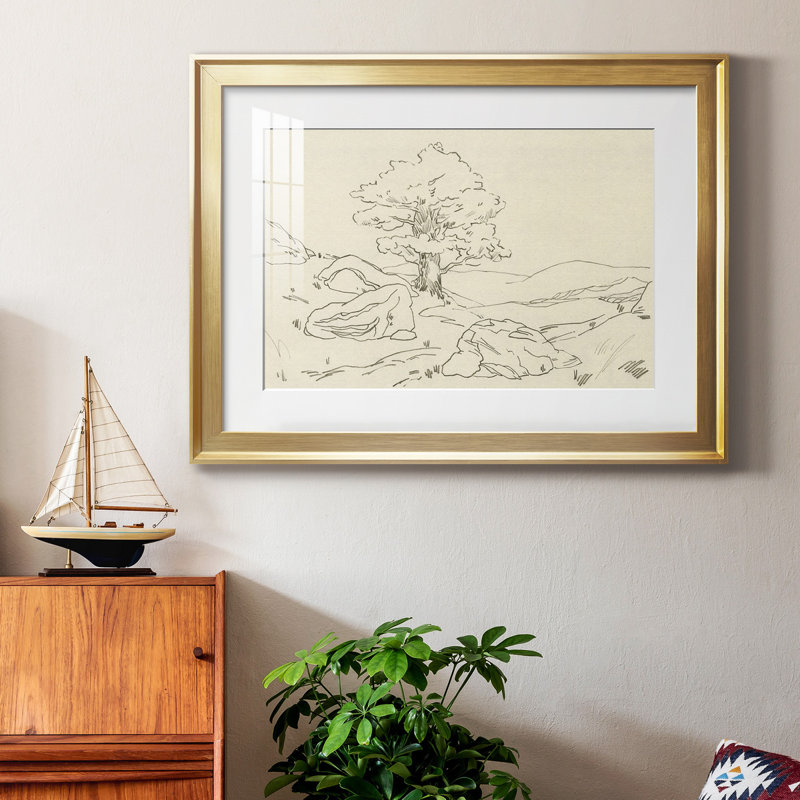 Chêne Christchurch II, Papier avec cadre doré, H 26,5 po x l 36,5 po x P 1 po, Blanc