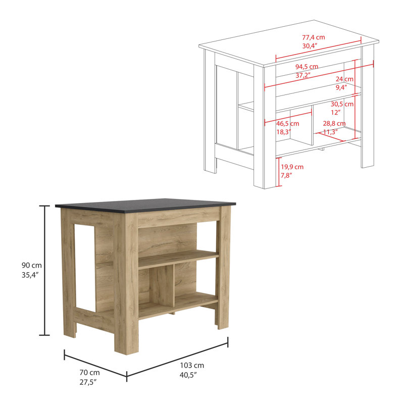 Kymora Wood Kitchen Island, Brown, Black