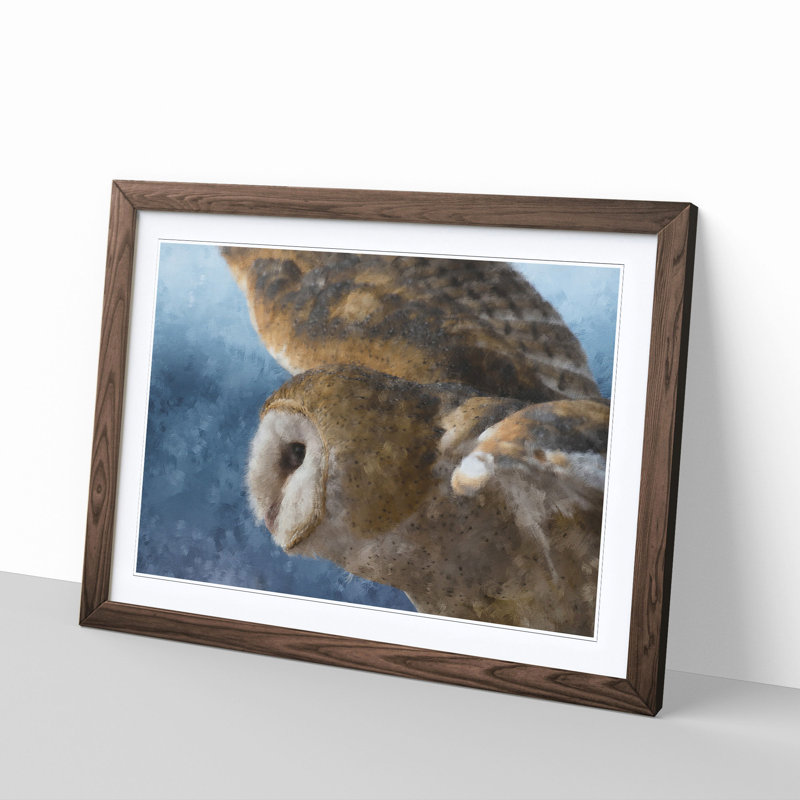 Barn Owl In The Snow - Picture Frame Painting, 33cm H x 45cm W x 2cm D, Walnut