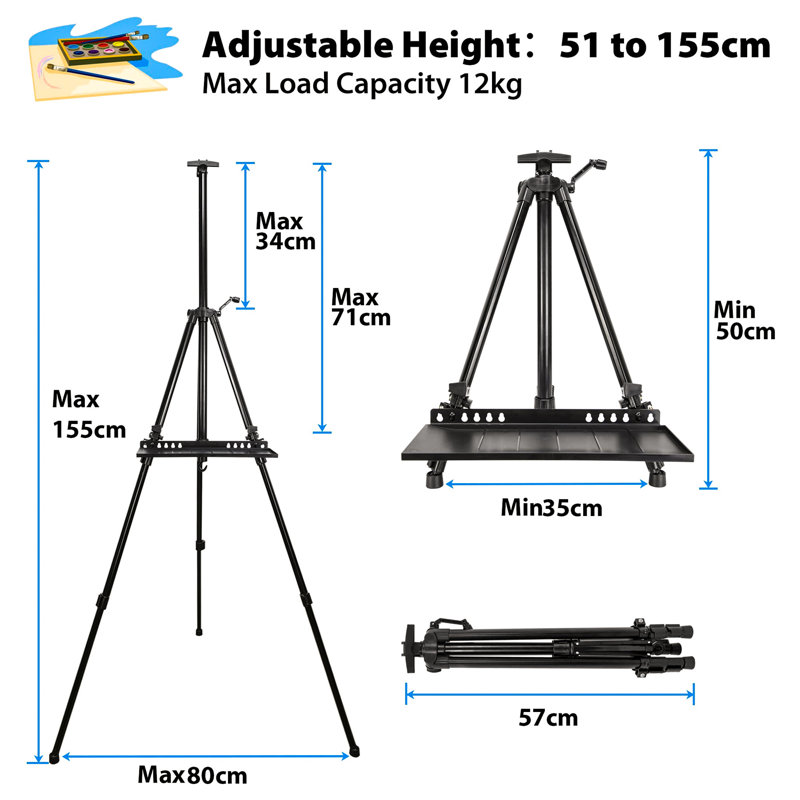 Inbox Zero Folding Adjustable Metal Tripod Easel