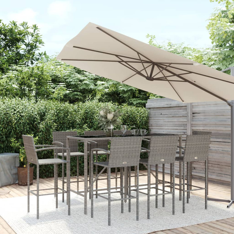 Patio Dining Set with, Grey, 110 cm H x 180 cm W x 70 cm D, 9, 8, Grey