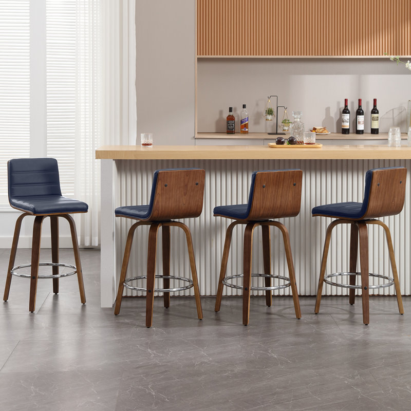 Mariea Swivel Upholstered Counter Stool, Counter Stool (26" Seat Height), Blue