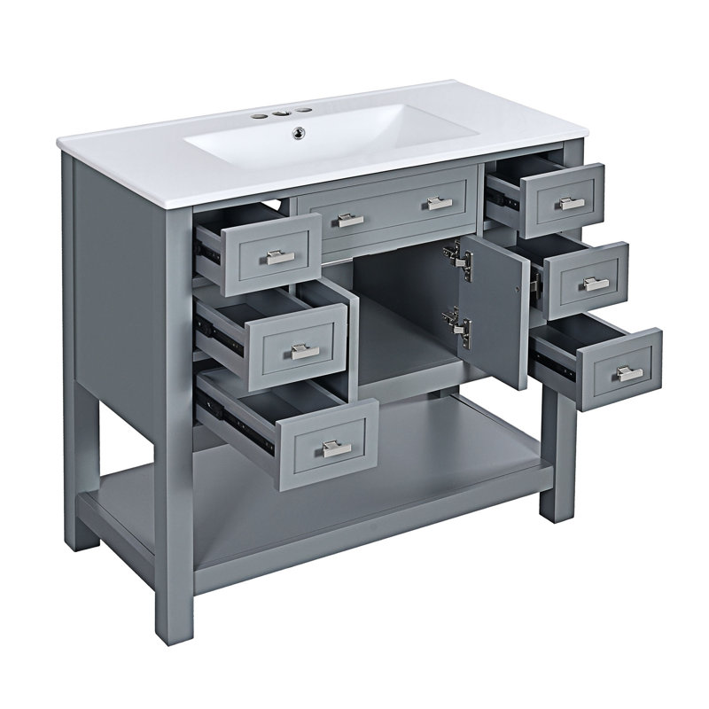 Meuble-lavabo de salle de bain avec lavabo supérieur et rangement, Gris