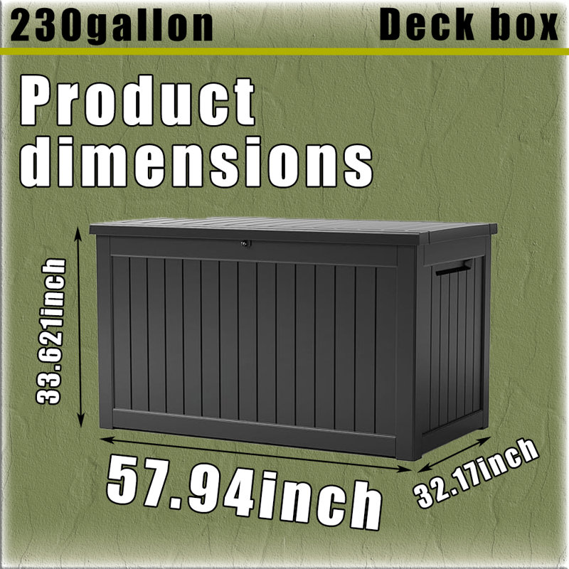 230 Gallon Outdoor Storage Box – Weather-Resistant Resin Deck Box, Black