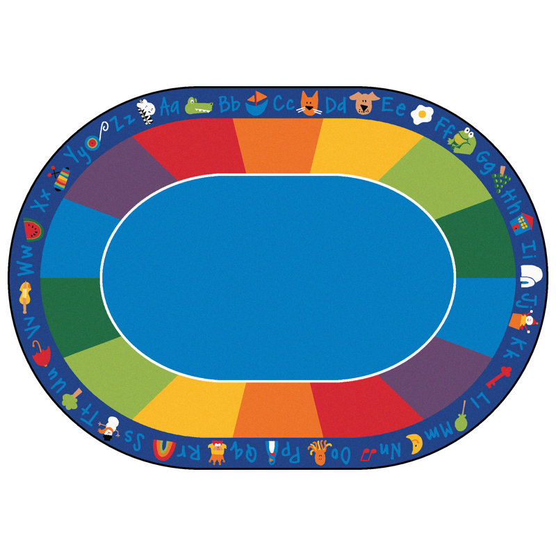 Tapis de salle de classe capitonné bleu / rouge Fun with Phonics, Ovale 8 pi 3 po x 11 pi 8 po