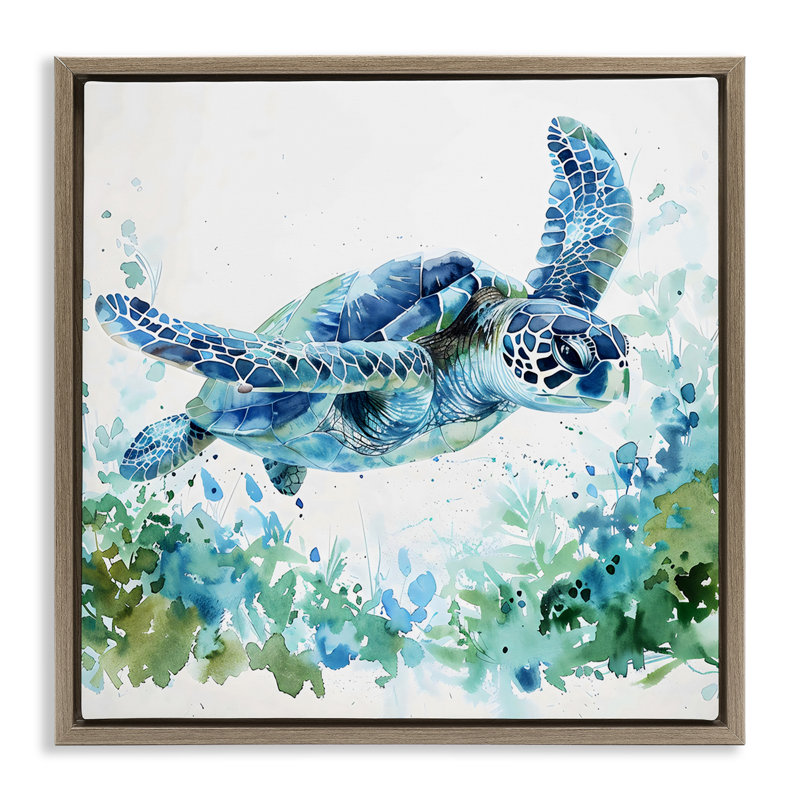 «Natation nageuse et botanique», art mural par LSR Creative Studio, Cadre flottant orme Montalcino, H 18 po x l 18 po