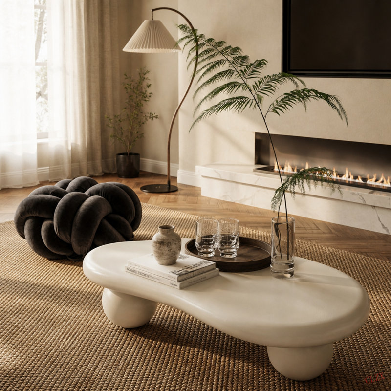 Table basse de 47 pouces en forme de nuage avec 3 pieds sphériques pour le salon
