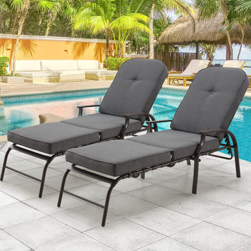 Adjustable Outdoor Chaise Lounge Chair, Gray