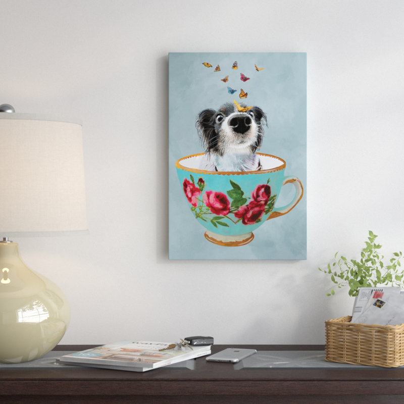 Doggy In A Cup by Coco De Paris - Gallery-Wrapped Canvas Giclée, 26" H x 18" W x 1.5" D, Black Framed Canvas, No Matte