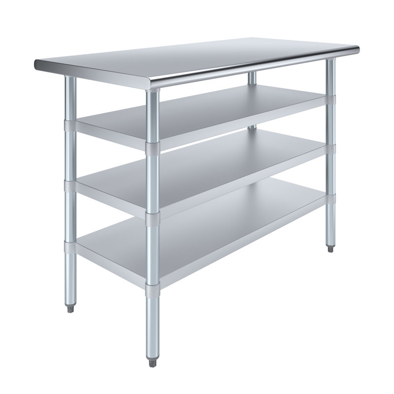 Stainless Steel Table With Three Undershelves, 24"D x 48"L x 35"H