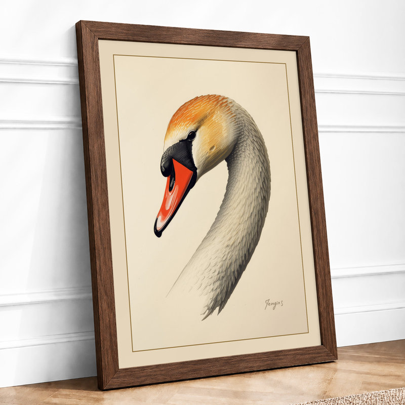 Swan in Profile Botanical - Framed Print, A2 - 59.4 x 42.0 cm, Walnut