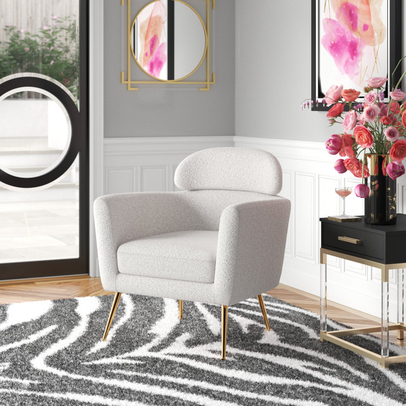 Fauteuil demi-tonneau avec pieds évasés en métal Demetrius, Mélange de polyester blanc