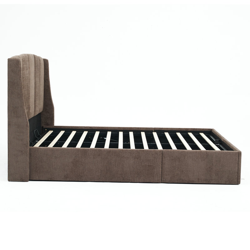 Lit coffre relevable capitonné, taupe, Queen, Grand lit, Taupe