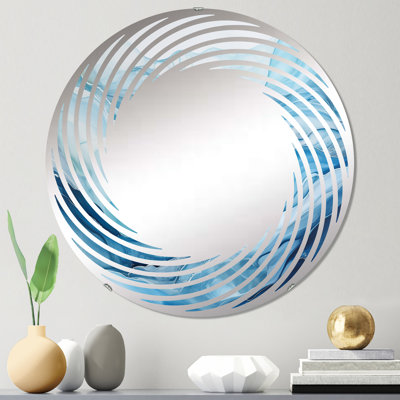 Blanc et bleu Glacier Charm liquide Art IV - miroir mural en spirale-MIR113300-rond