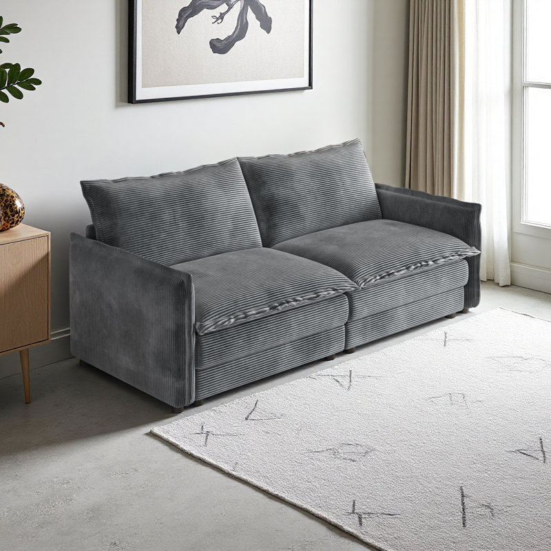 Canapé en tissu d'ameublement Corduroy, Gris