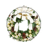 Holiday Wreath with Cream and Gold Ribbon, Ornaments and Berries Wreath