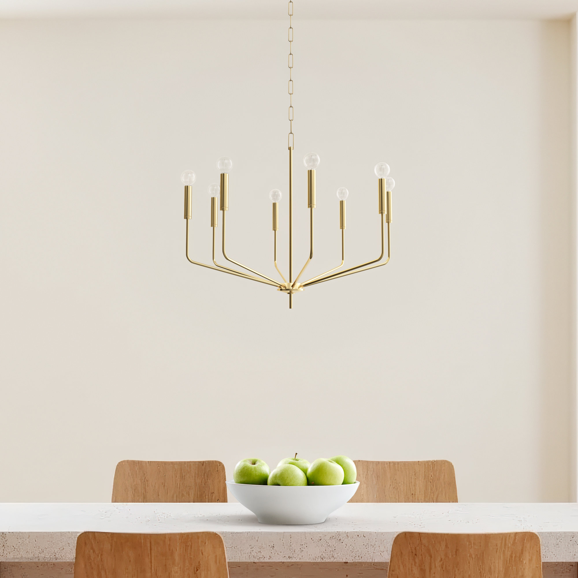 8 - Light Metal Chandelier, Aged Brass