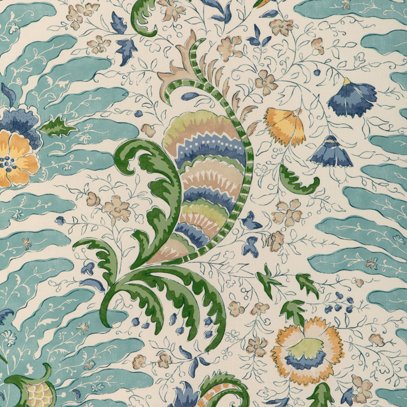 La Menagerie Riviere Print 100% Cotton Fabric, Aqua
