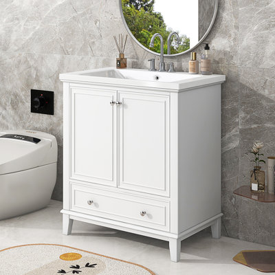Meuble-lavabo simple 30 po avec plateau en céramique Deyanira
